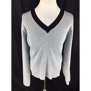 Asos Curve Womens Sz 24 Plus V-Neck Sweater Gray Ribbed Pullover Long‎ Sleeve